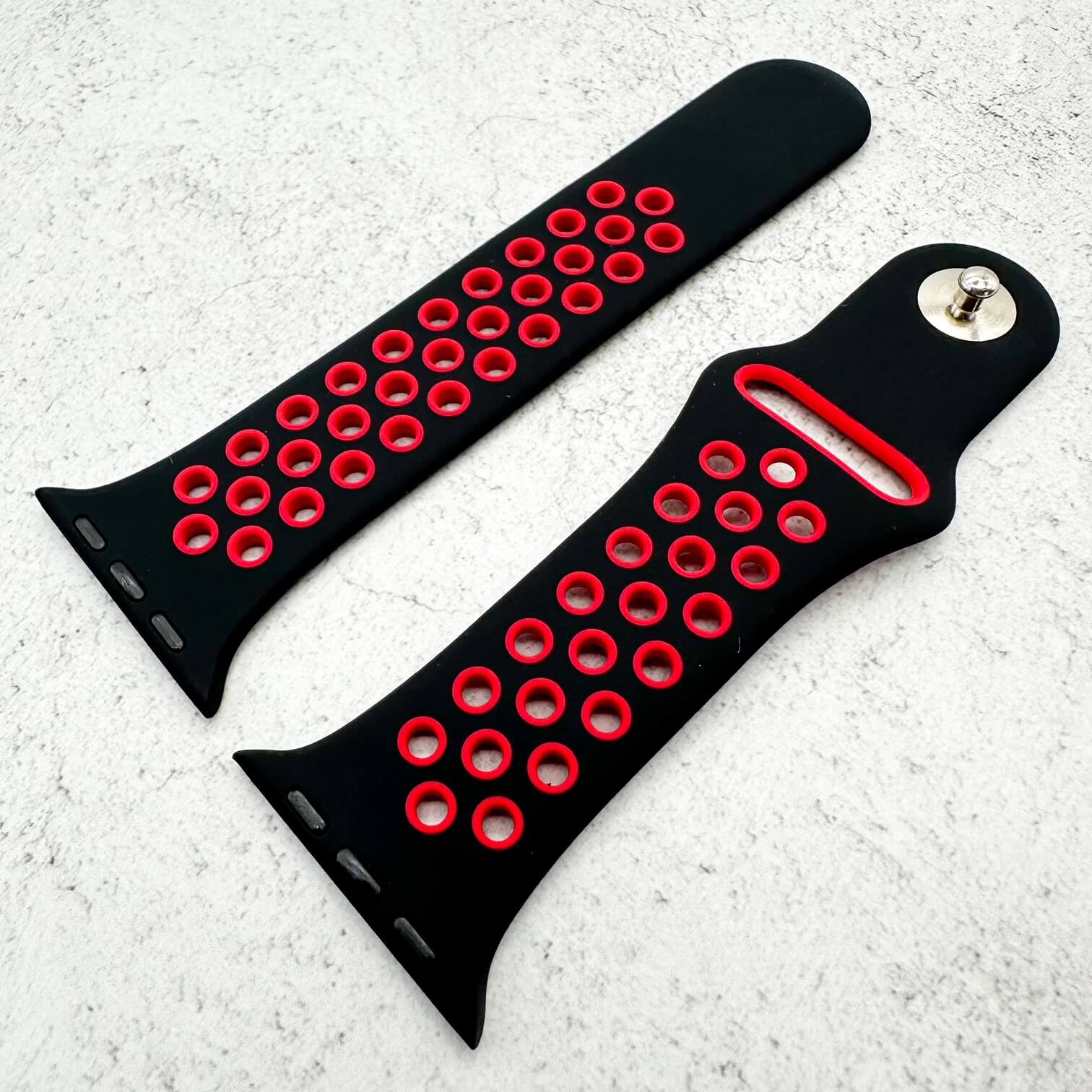 Silicone Sport Watch Strap For Apple Watch | BLACK / RED