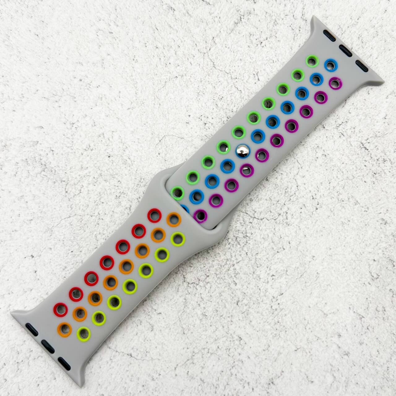 Silicone Sport Watch Strap For Apple Watch | GREY / RAINBOW