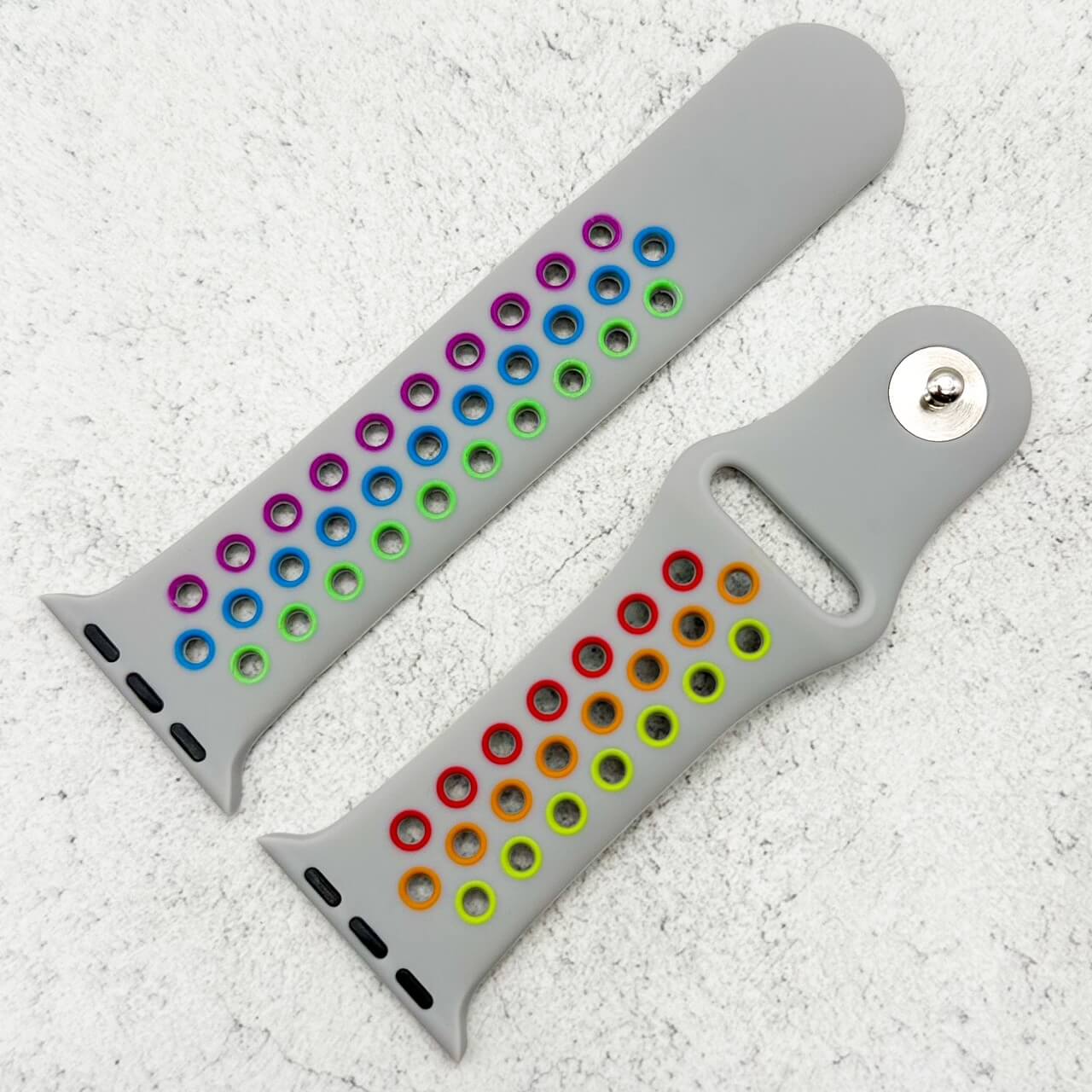 Silicone Sport Watch Strap For Apple Watch | GREY / RAINBOW
