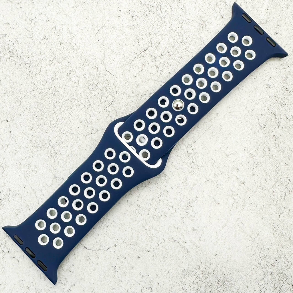 Silicone Sport Watch Strap For Apple Watch | NAVY BLUE / WHITE