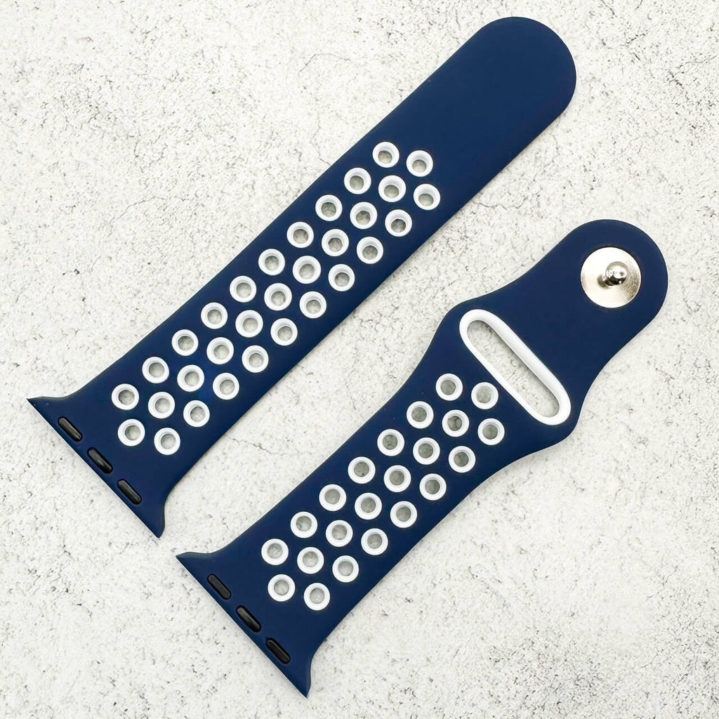 Silicone Sport Watch Strap For Apple Watch | NAVY BLUE / WHITE
