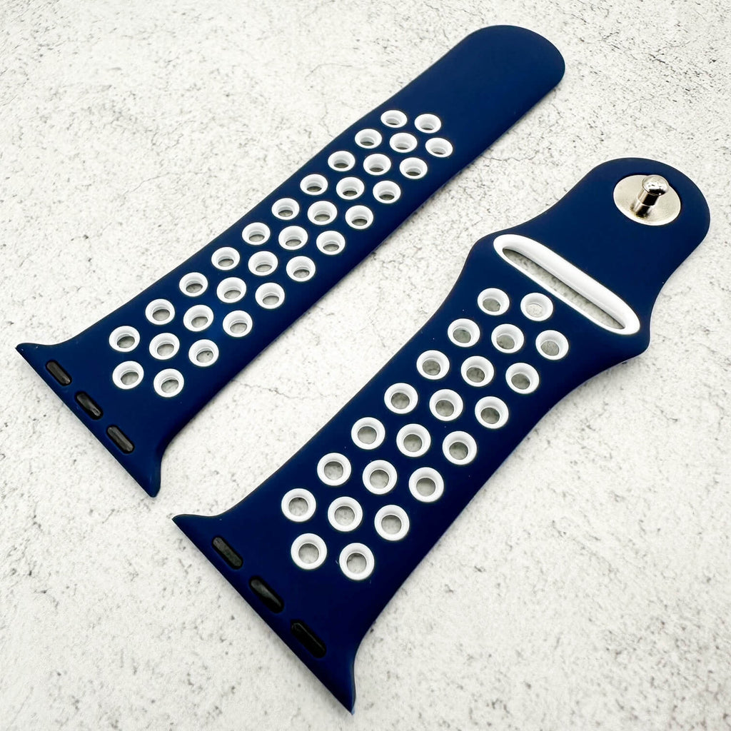 Silicone Sport Watch Strap For Apple Watch | NAVY BLUE / WHITE