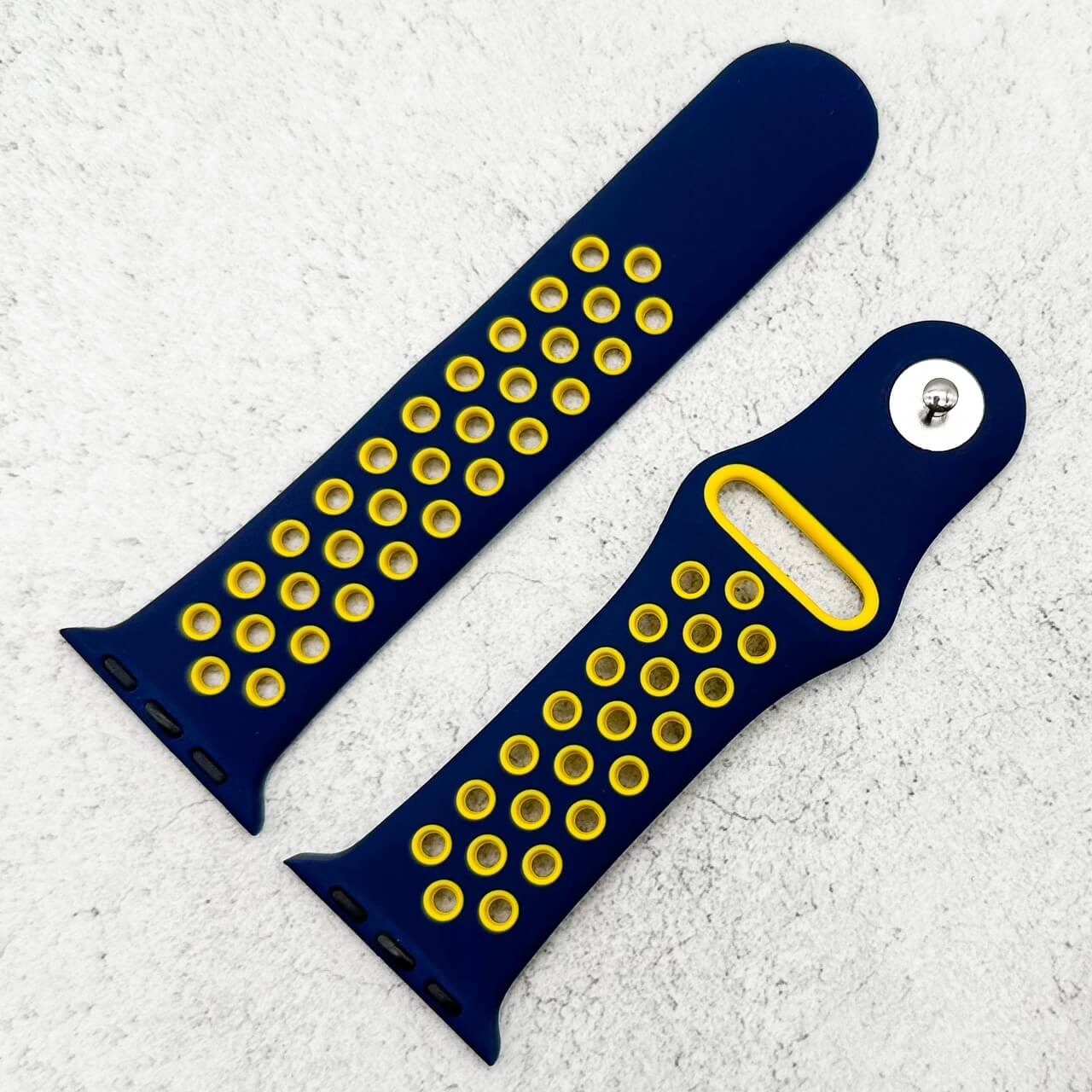 Silicone Sport Watch Strap For Apple Watch | NAVY BLUE / YELLOW
