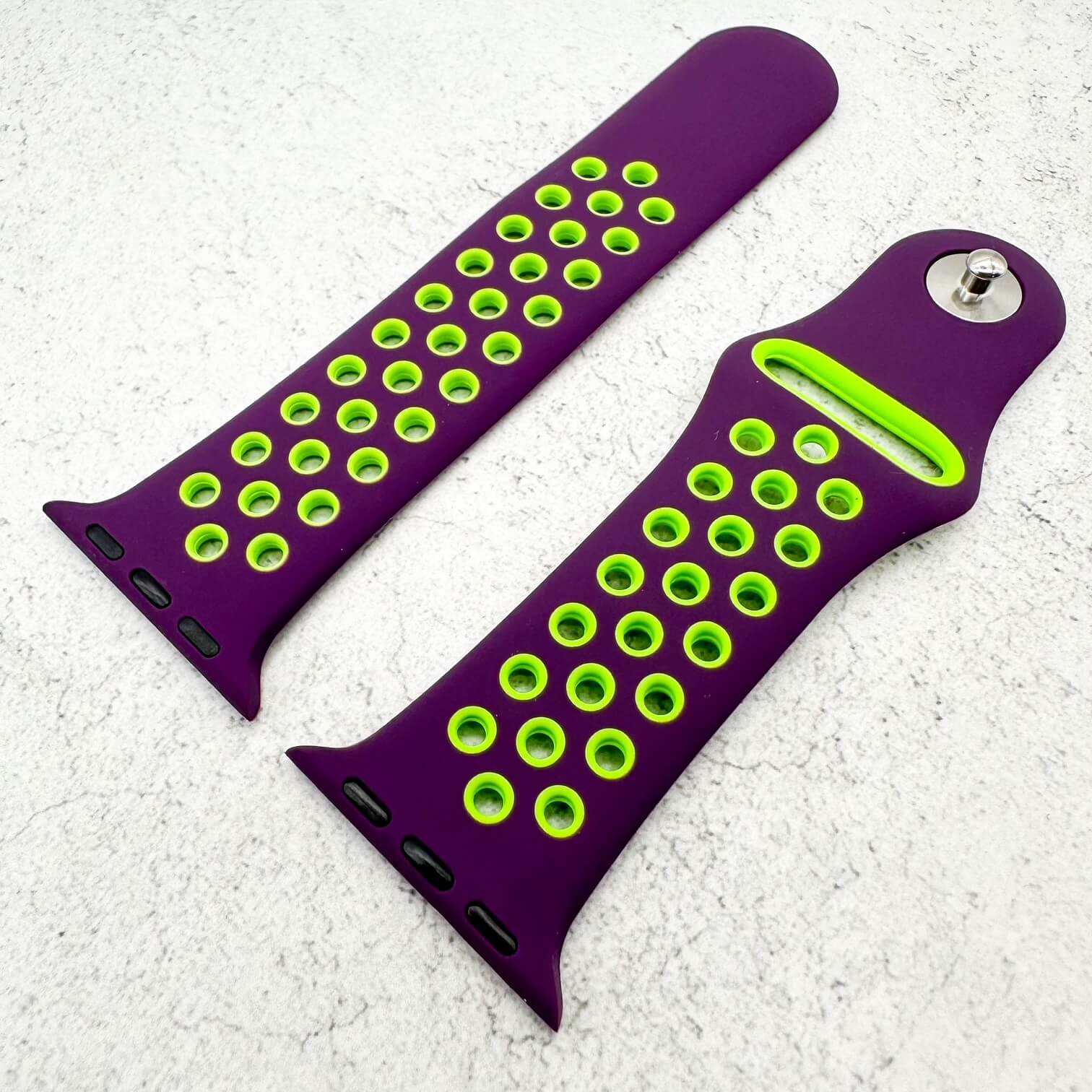 Silicone Sport Watch Strap For Apple Watch | PURPLE / GREEN