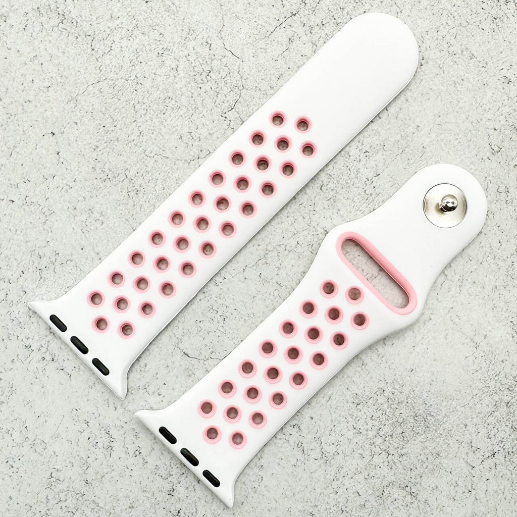 Silicone Sport Watch Strap For Apple Watch | WHITE / PINK