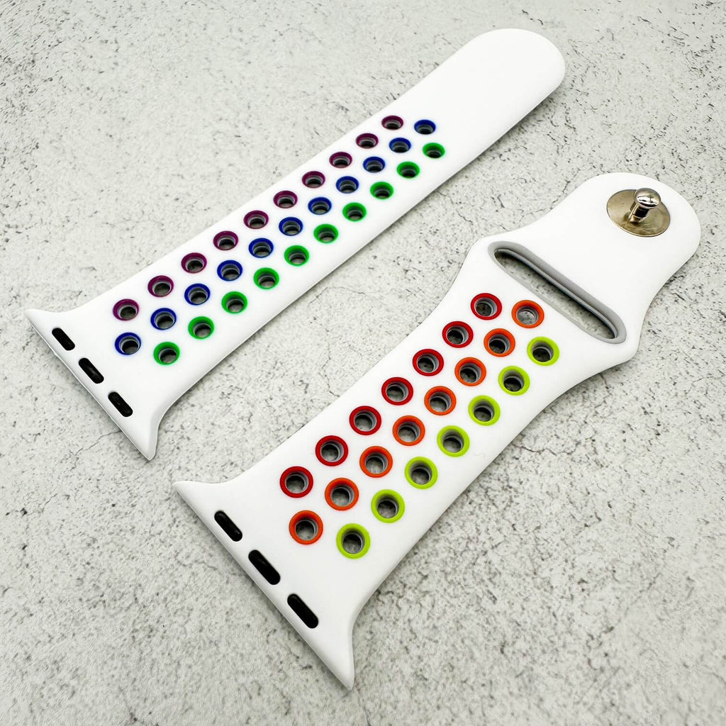Silicone Sport Watch Strap For Apple Watch | WHITE / RAINBOW