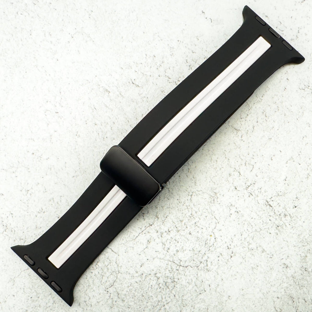 Silicone Strap With Magnetic Clasp For Apple Watch | BLACK / WHITE