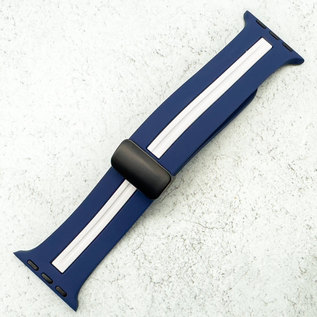 Silicone Strap With Magnetic Clasp For Apple Watch | BLUE / WHITE