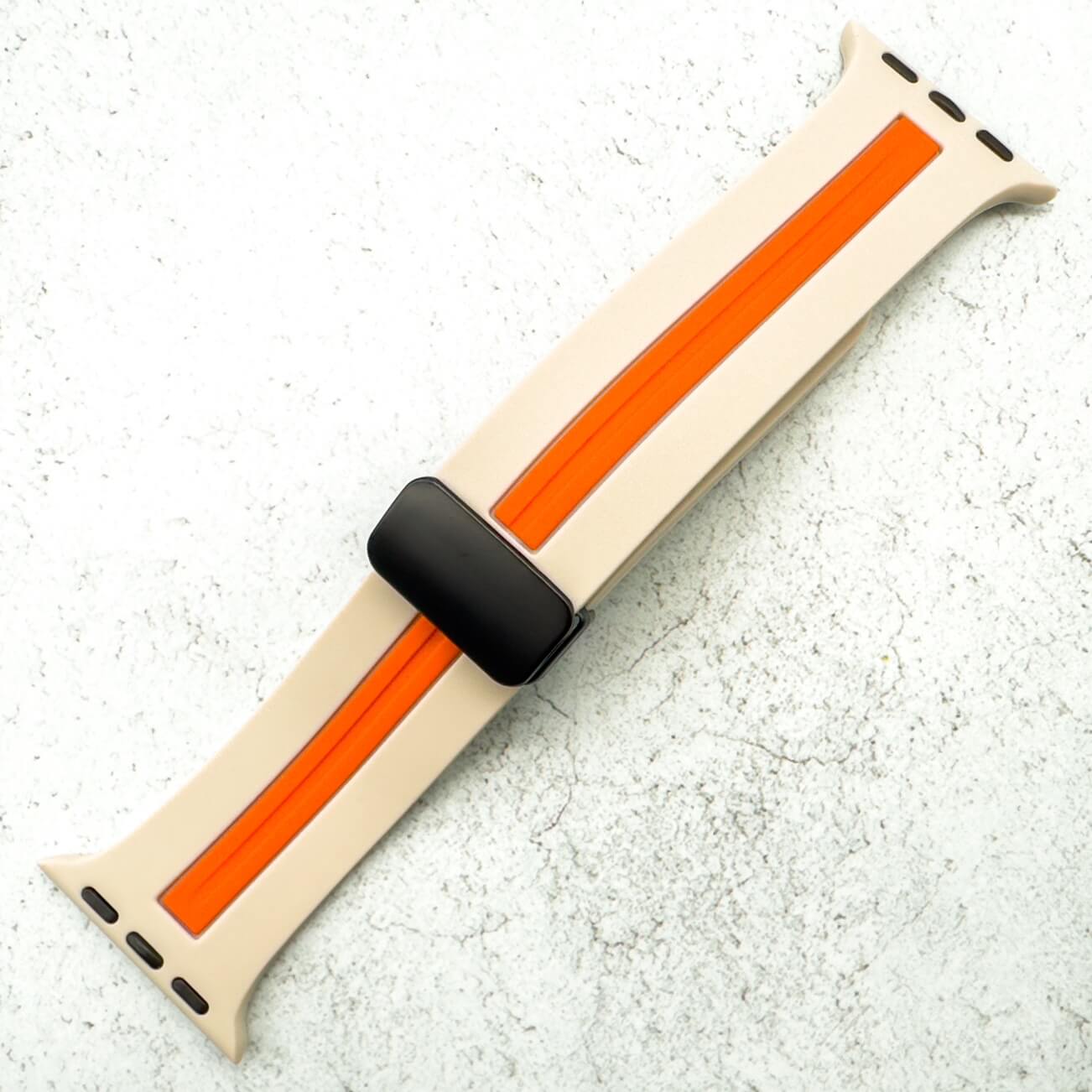 Silicone Strap With Magnetic Clasp For Apple Watch | BEIGE / ORANGE Secondary image