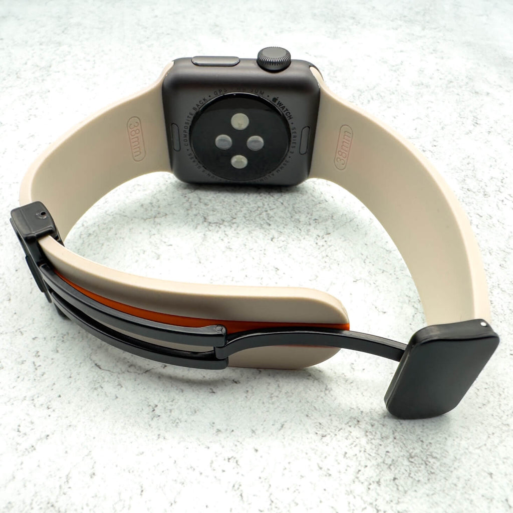 Silicone Strap With Magnetic Clasp For Apple Watch | BEIGE / ORANGE