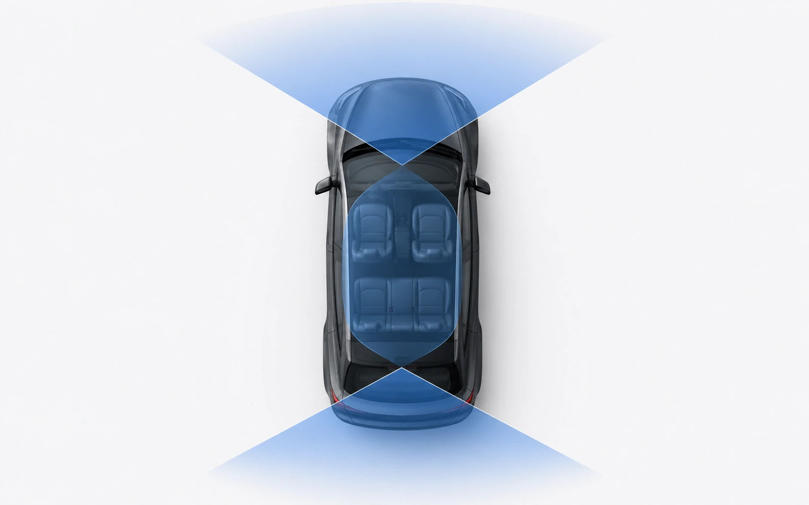 Top-down vehicle with front road, cabin and rear traffic recording zones shown